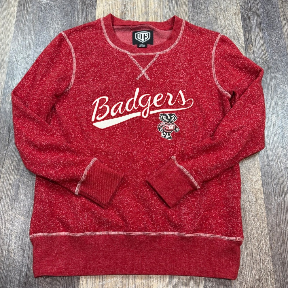 OTS Wisconsin Badgers Sweatshirt Womens Small Red Heathered Bucky Mascot Crew